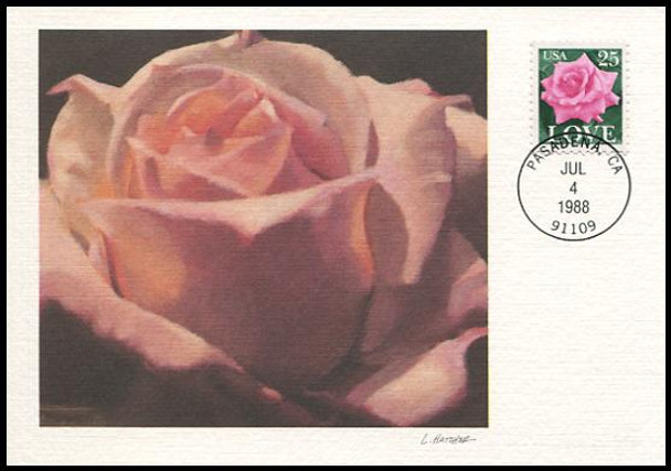 2378 / 25c Pink Rose Love : Love Stamp Series 1988 Fleetwood First Day of Issue Maximum Card