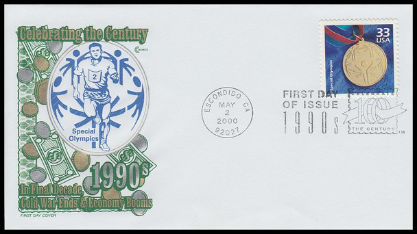 3191a-o / 33c Celebrate The Century ( CTC ) 1990s Set of 15 Cover Craft Cachet Limited Edition 2000 First Day Covers with Text Insert Cards