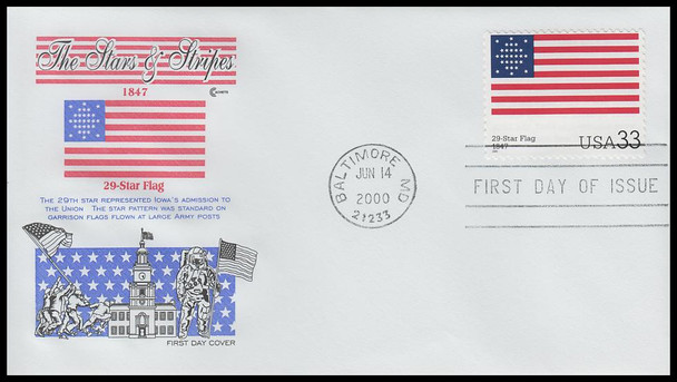 3403a - t / 33c Stars and Stripes : Historic American Flags 2000 Set of 20 Cover Craft Cachets FDCs With Insert Card (Limited Edition of Only 140 Made)