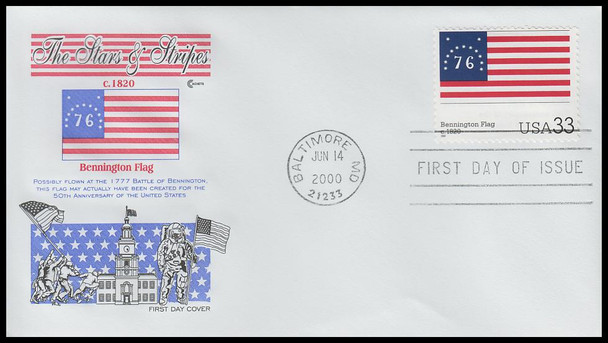 3403a - t / 33c Stars and Stripes : Historic American Flags 2000 Set of 20 Cover Craft Cachets FDCs With Insert Card (Limited Edition of Only 140 Made)