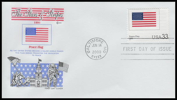 3403a - t / 33c Stars and Stripes : Historic American Flags 2000 Set of 20 Cover Craft Cachets FDCs With Insert Card (Limited Edition of Only 140 Made)
