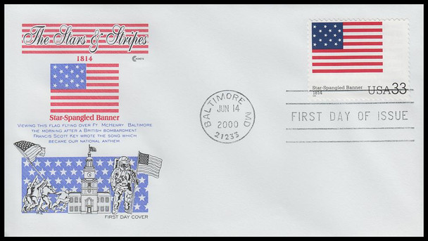 3403a - t / 33c Stars and Stripes : Historic American Flags 2000 Set of 20 Cover Craft Cachets FDCs With Insert Card (Limited Edition of Only 140 Made)