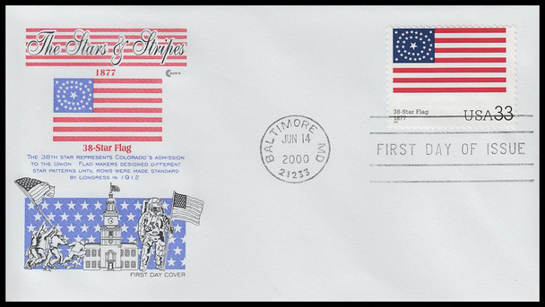 3403a - t / 33c Stars and Stripes : Historic American Flags 2000 Set of 20 Cover Craft Cachets FDCs With Insert Card (Limited Edition of Only 140 Made)