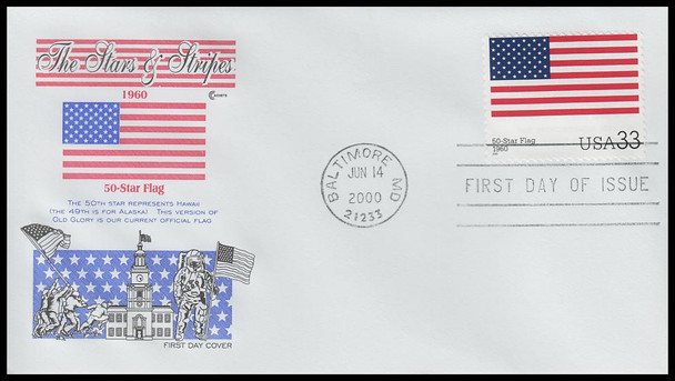 3403a - t / 33c Stars and Stripes : Historic American Flags 2000 Set of 20 Cover Craft Cachets FDCs With Insert Card (Limited Edition of Only 140 Made)