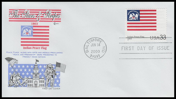 3403a - t / 33c Stars and Stripes : Historic American Flags 2000 Set of 20 Cover Craft Cachets FDCs With Insert Card (Limited Edition of Only 140 Made)