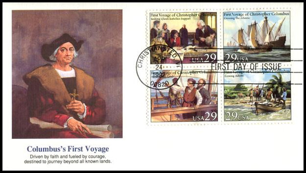 2623a / 29c First Voyage of Christopher Columbus Se-Tenant Block Fleetwood 1992 FDCs