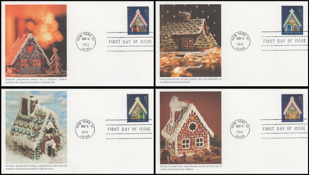 4817 - 4820 / 46c Gingerbread Houses Set of 4 Fleetwood 2013 First Day Covers