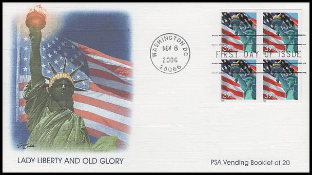 3985c / 39c Statue of Liberty and Flag Pane of 4 Fleetwood 2006 FDC