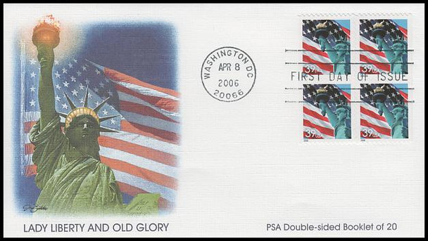 3985a / 39c Statue of Liberty and Flag Pane of 4 Fleetwood 2006 FDC