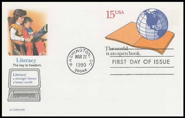 UX146 / 15c World Literacy Year 1990 Fleetwood FDC Postal Card