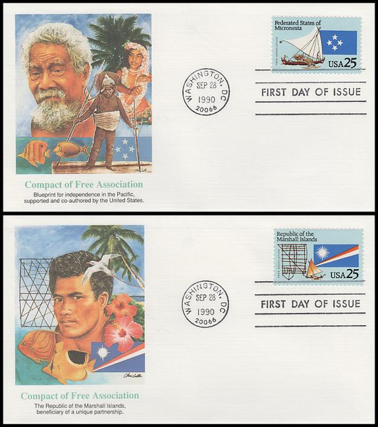 2506 - 2507 / 25c Federated States of Micronesia and Marshall Islands Set of 2 Fleetwood 1990 First Day Covers