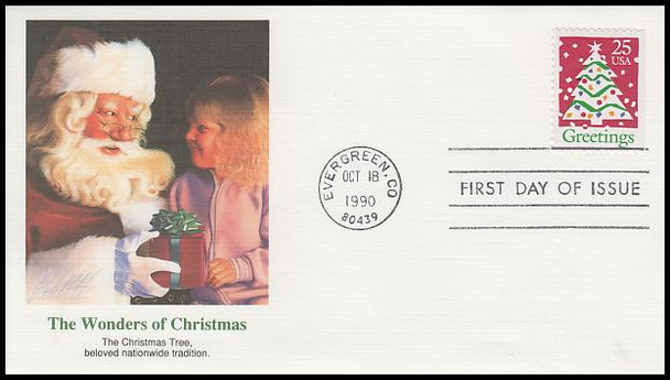 2516 / 25c Christmas Tree Booklet Single : Christmas Series 1990 Fleetwood First Day Cover