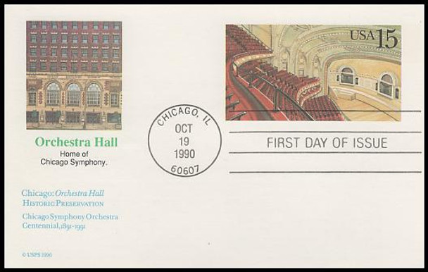 UX152 / 15c Chicago Orchestra Hall : Historic Preservation Series 1990 Fleetwood FDC Postal Card