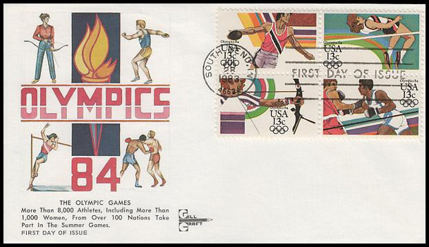 2051a / 13c Los Angeles Summer Olympics Se-Tenant Block Gill Craft 1983 FDC