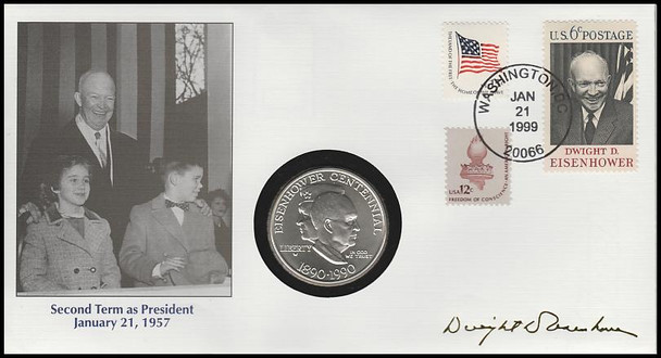 Eisenhower : Second Term As President : Eisenhower Commemorative Silver Dollar Fleetwood 1999 Cover