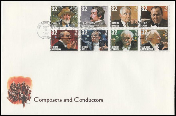 3165a / 32c Composers and Conductors Block Oversized Large Format  Fleetwood 1997 FDC