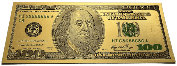 $100 Franklin Colorized Gold Foil Polymer Replica Banknote Series 1976