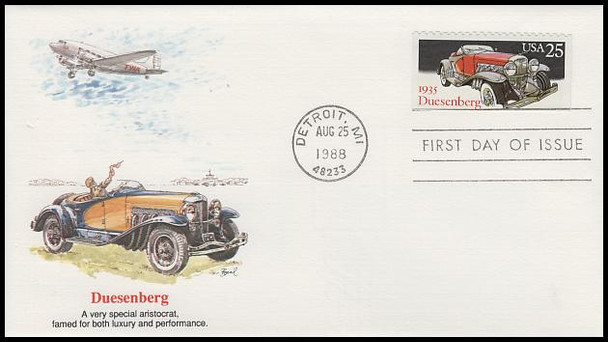 2381 - 2385 / 25c Classic Automobiles Set of 5 Artist Basil Smith Fleetwood 1988 FDCs