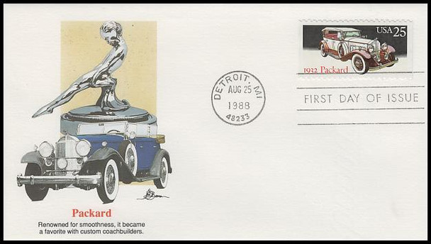 2381 - 2385 / 25c Classic Cars Artist John Benson 1988 Set of 5 Fleetwood FDCs