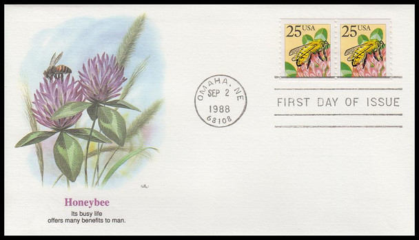 2281 / 25c Honeybee Coil Pair 1988 Fleetwood FDC