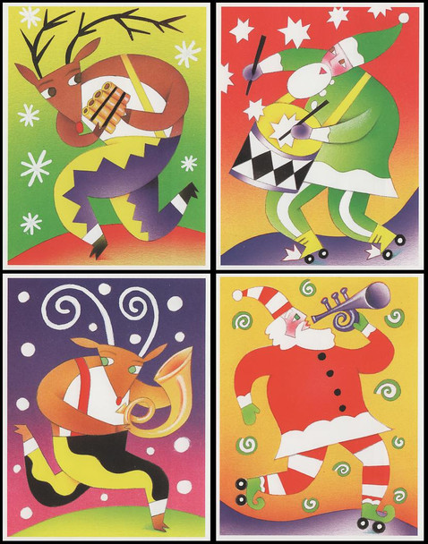 UX401 - UX404 / 23c Holiday Music Makers Set of 4 : Christmas Series Colorano Silk 2003 Postal Card First Day Covers