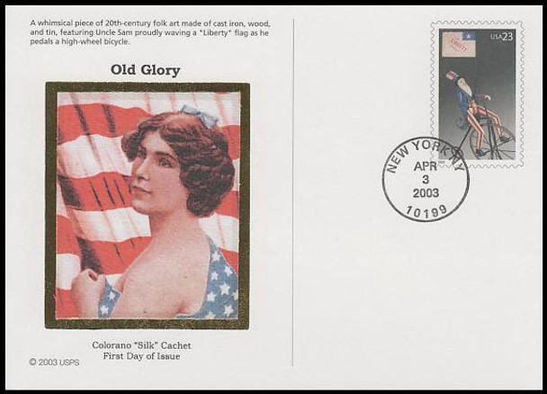 UX390 - UX394 / 23c Old Glory Prestige Set of 5 Colorano Silk 2003 Postal Card FDCs