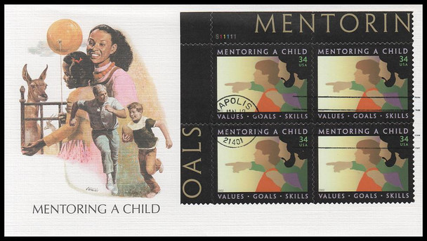 3556 / 34c Mentoring a Child 2002 Plate Block Fleetwood First Day Cover