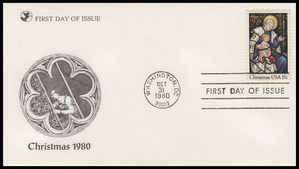 1842 / 15c Madonna and Child from Epiphany Window, Washington Cathedral Christmas 1980 Reader's Digest FDC