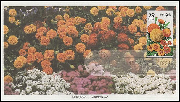 2829 - 2833 / 29c Summer Garden Flowers Booklet Set of 5 Mystic 1994 FDCs