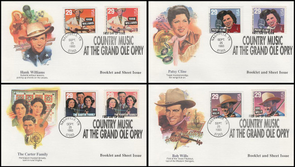 2771 - 2778 / 29c Legends of Country and Western Music Sheet & Booklet Set of 4 Fleetwood 1993 FDCs