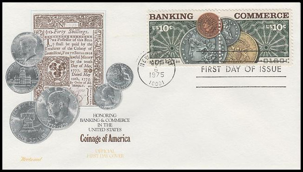 1578a / 10c Banking and Commerce 1975 Se-Tenant Pair Fleetwood FDC