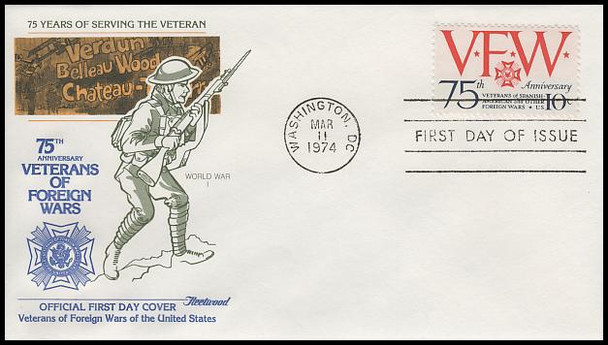 1525 / 10c Veterans of Foreign Wars Special Edition Set of 6 Different Cachets 1974 Fleetwood FDCs