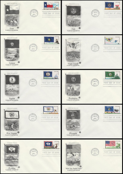 4323 - 4332 / 45c Flags Of Our Nation Set of 10 PCS 2012 FDCs