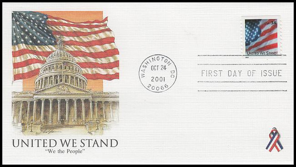 3550 / 34c United We Stand / US Flag Coil Set of 10 Fleetwood 2001 FDCs