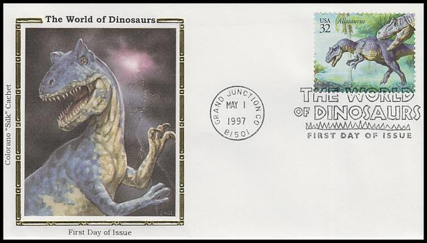 3136a-o / 32c World of Dinosaurs Set of 15 Colorano Silk 1997 FDCs