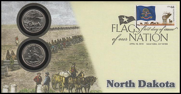4312 / 42c Flags Of Our Nation : North Dakota State Quarter Coin Fleetwood 2010 First Day Cover