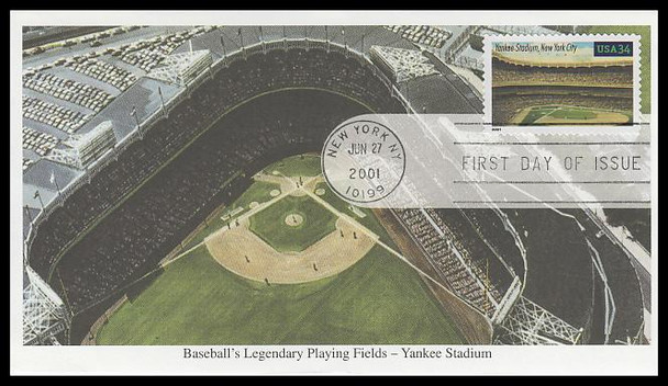 3510 - 3519 / 34c Legendary Major League Baseball Playing Fields Set of 10 New York, NY Postmark 2001 Mystic FDCs