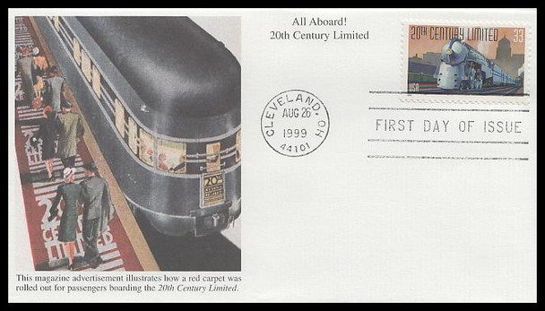 3333 - 3337 / 33c All Aboard Twentieth Century Trains Set of 5 Mystic 1999 FDCs