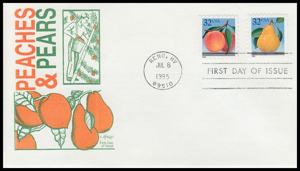 2487 & 2488 / 32c Peach and Pear Combo 1995 Artmaster FDC