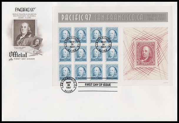3139 - 3140 / 50c and 60c Pacific '97 Full Sheets Set of 2 With Brown Cachet Artcraft 1997 FDCs