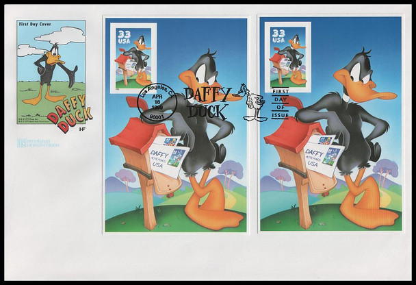 3306c and 3307c / 32c Daffy Duck : Looney Tunes Perforated and Imperforated Panes 1999 House of Farnam FDC