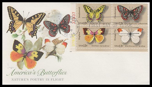 1715a / 13c Butterflies 1977 Se-Tenant Plate Block Fleetwood First Day Cover