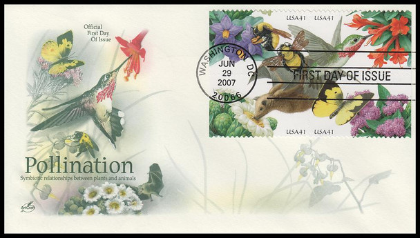4156a / 41c Pollination Se-Tenant Block 2007 Artcraft First Day Cover