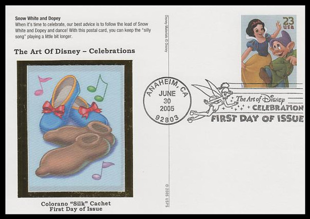 UX436 - UX439 / 23c Celebrations : Art of Disney Series Set of 4 Colorano Silk 2005 Postal Card FDCs