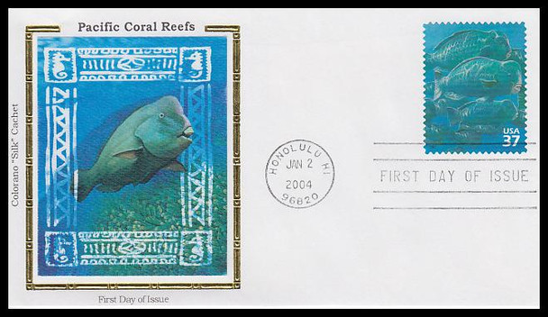 3831 a - j / 37c Pacific Coral Reef : Nature of America Series Set of 10 Colorano Silk 2004 First Day Covers