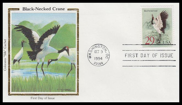 2867 - 2868a / 29c Cranes Set of 3 Colorano Silk 1994 First Day Cover