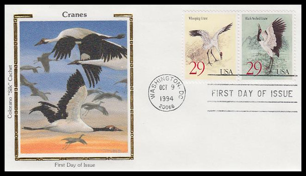 2867 - 2868a / 29c Cranes Set of 3 Colorano Silk 1994 First Day Cover