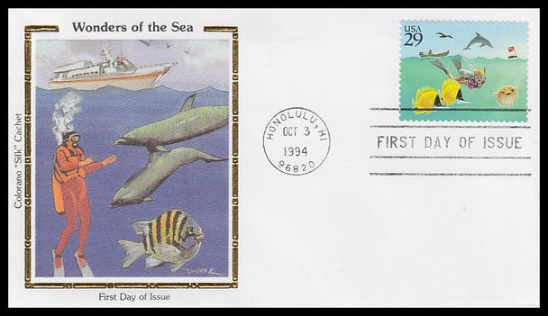 2863 - 2866 / 29c Wonders of the Sea Set of 4 Colorano Silk 1994 First Day Cover