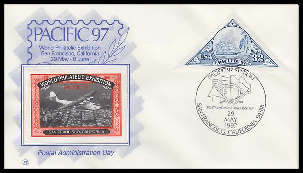 3130 / 32c Clipper Ship Pacific '97 May 29th Orange Cinderella Stamp Cachet WP Event Show Cover