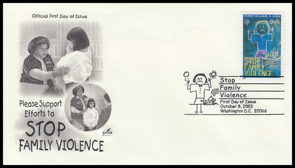 B3 / 37c + 8c Stop Family Violence Semipostal 2003 Artcraft First Day Cover